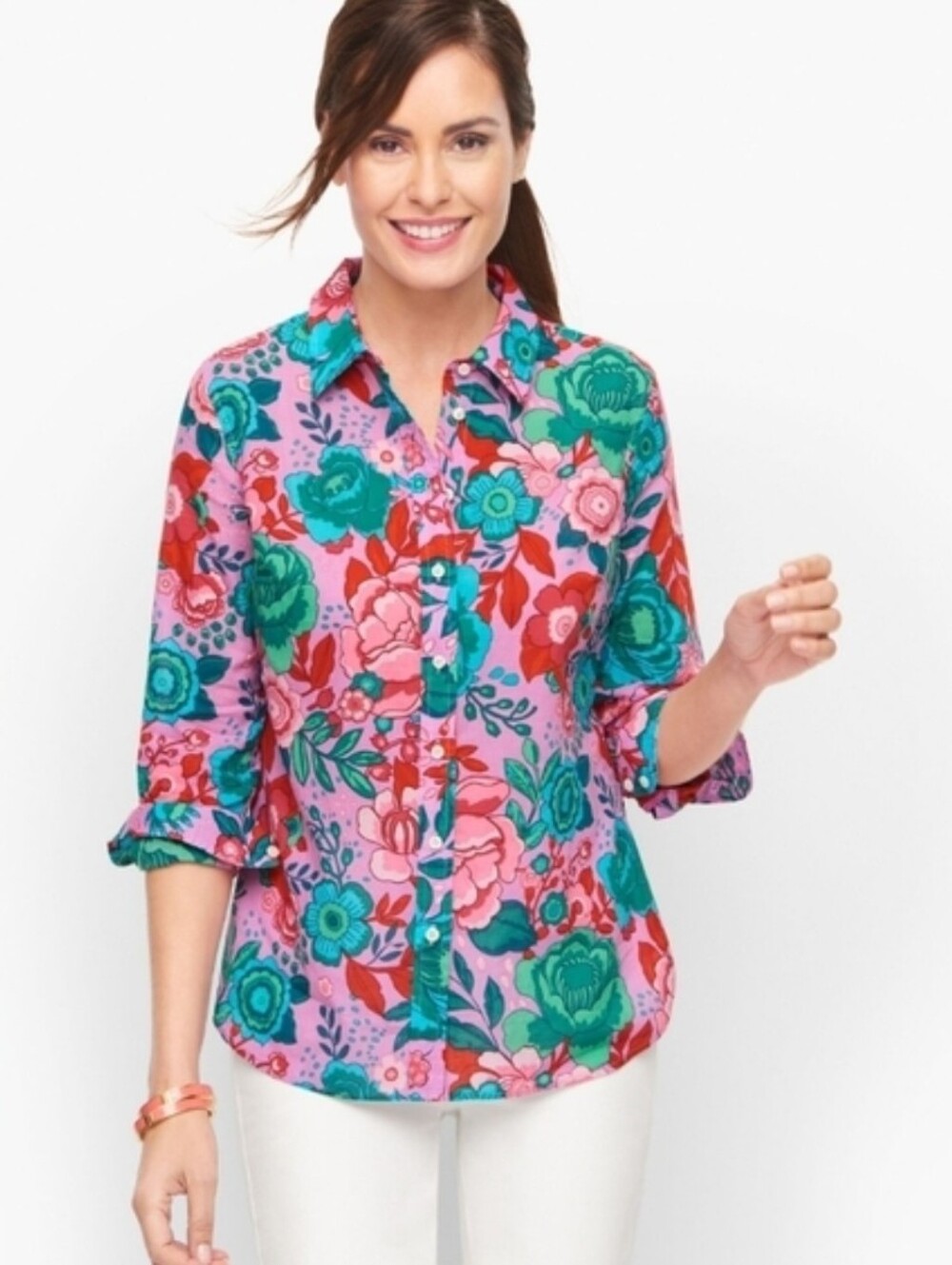 ❤️ NWOT! TALBOTS COTTON BUTTON FRONT SHIRT / TOP - SKETCHED BLOOMS, LP